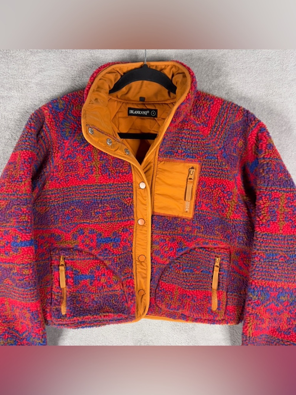 Blank NYC Sherpa Teddy Bear Button Up Jacket Women's Small Aztec Geometric - Picture 2 of 9